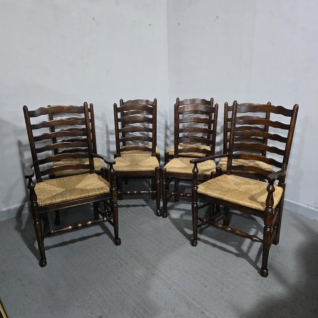 Oak Ladder Backed Dining Chairs, Set of 8 For Sale - Image 3 of 15