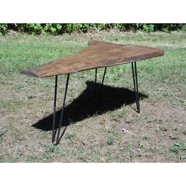 Vintage Organic Wood Tree Slab Iron Hairpin Leg Cocktail Coffee Table For Sale - Image 12 of 13