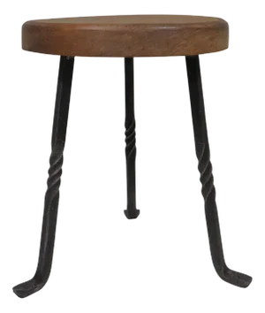 3-Legged Stool with Thick Oak Seat and Wrought Iron Base, France, 1960s
