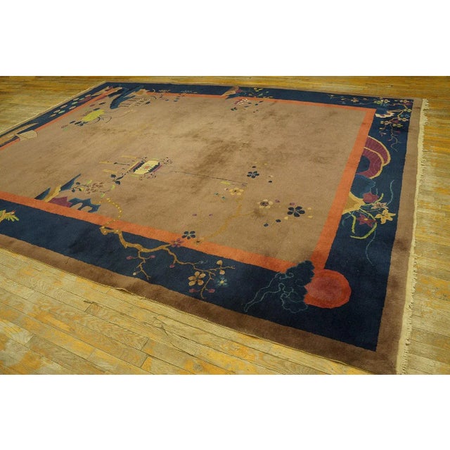 1920s Tan Taupe Floral Antique Chinese Art Deco Carpet 9' X 12' Knotted Wool Rug For Sale - Image 9 of 9