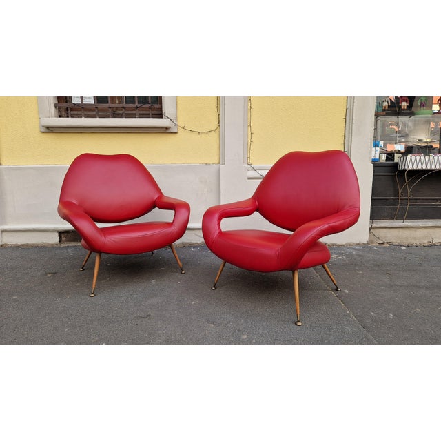 Set of Model DU55 Chairs in Red Leather by Gastone Rinaldi for Poltrona Frau, 1954 For Sale - Image 16 of 16
