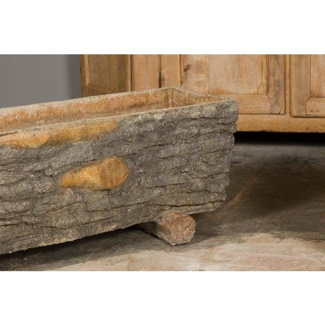 Rustic Pair of Faux Bois Midcentury Trough Shaped Concrete Planters, circa 1930 For Sale - Image 12 of 12