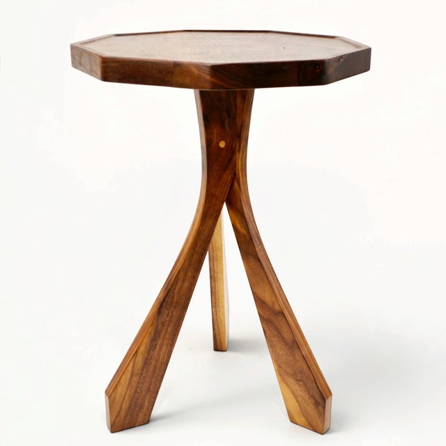 Mid-Century Modern Walnut Nonagonal Side Table With Tripod Base by Michael Maximo For Sale - Image 3 of 9