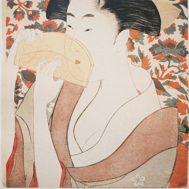 Japanese 1980s Kitagawa Utamaro "Beauty Holding a Comb" For Sale - Image 3 of 7