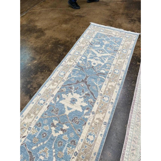 Blue Turkish Oushak Area Rug 2'10" X 9'3" For Sale - Image 8 of 13