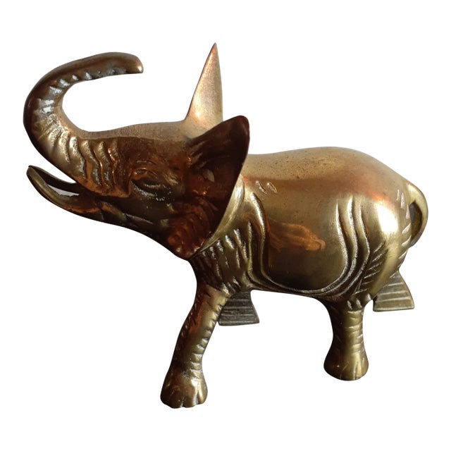 1960s Solid Brass Trunk Up Elephant Figurine For Sale