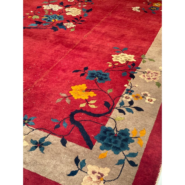 Ruby Red Pasargad DC Red Color Fine Antique Chinese Art Deco Rug For Sale - Image 8 of 10