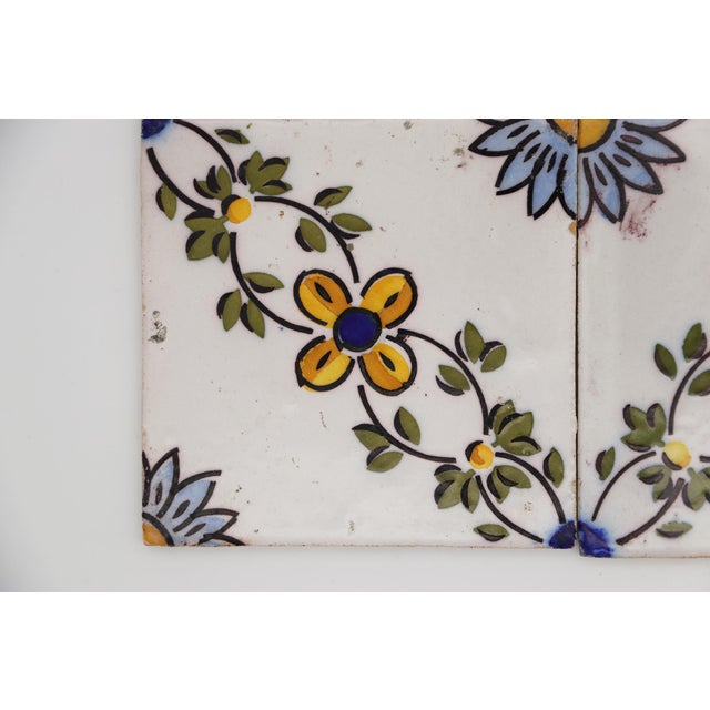 19th Century Set of Four Floral Tiles, Portuguese Baroque For Sale - Image 4 of 9
