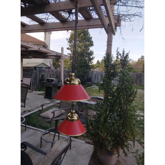 1980s Two Shade Brass and Steel Pendant Lamp For Sale In San Diego - Image 6 of 10