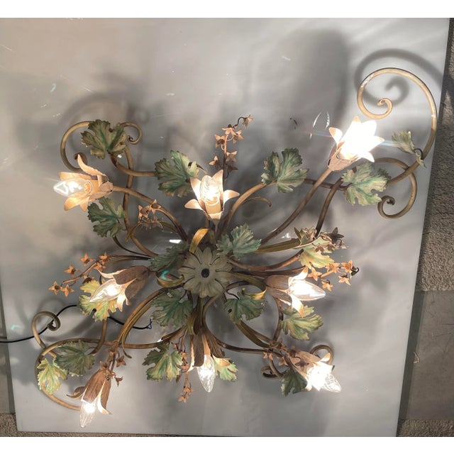 Italian Large Tole Grape Vine Flower Flush Mount For Sale - Image 6 of 12
