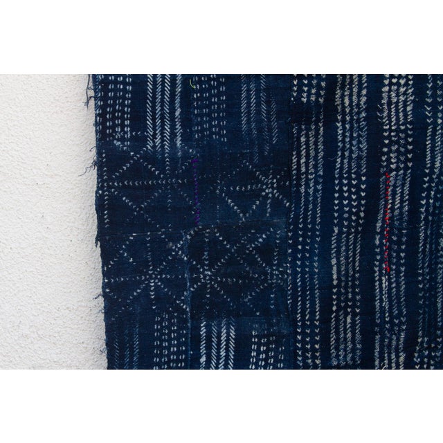 African Midnight Grid Indigo Mud Cloth Throw For Sale - Image 3 of 7