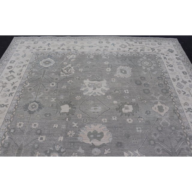 Square Oushak Rug in Cool Gray and Ivory With Refined Allover Floral 12'0 X 12'4 For Sale - Image 4 of 13