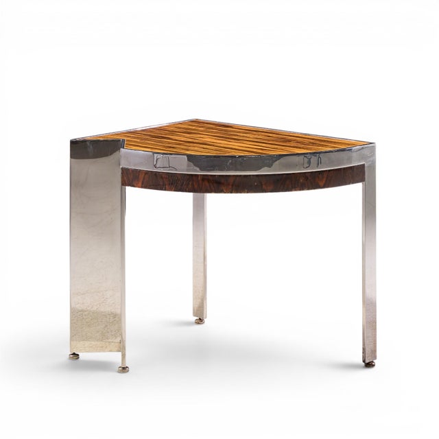 Mid-Century Modern Leon Rosen for Pace Mezzaluna Mid Century Steel and Rosewood Side End Table For Sale - Image 3 of 9