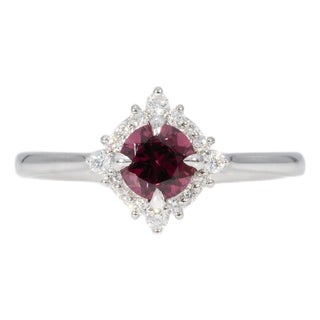 Red Spinel Ring With Earth-Mined Diamond Accents: Solid 14k Gold, Round 5mm, Size 6.75 For Sale