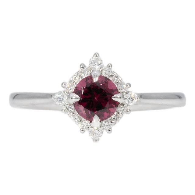 Red Spinel Ring With Earth-Mined Diamond Accents: Solid 14k Gold, Round 5mm, Size 6.75 For Sale