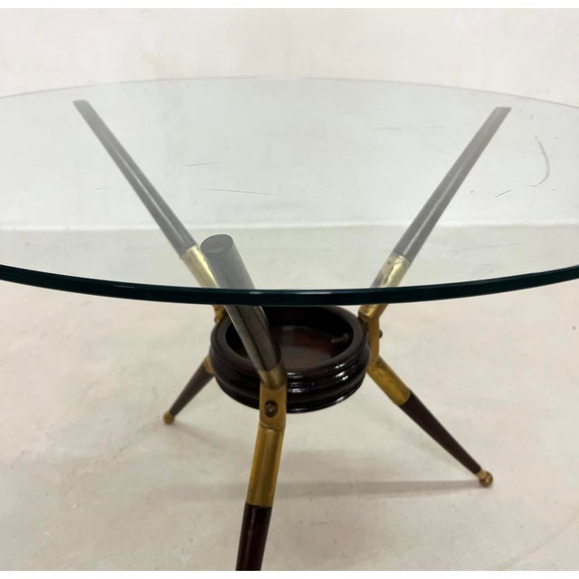 Coffee Table in Brass, Glass and Wood, 1950s For Sale - Image 4 of 8