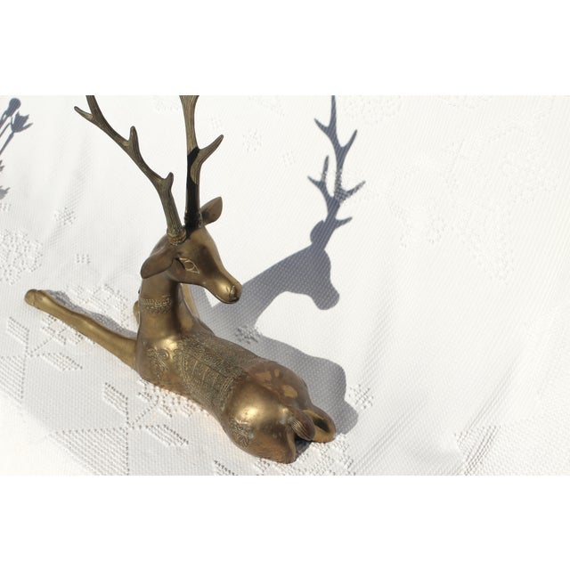 Large Brass Reclining Deer Attributed to Sarreid From the 1960s For Sale - Image 9 of 12