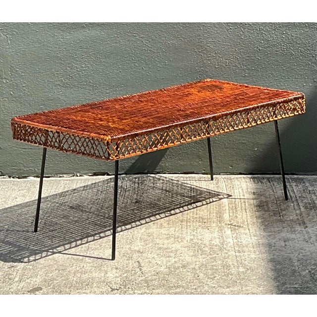 Vintage Woven Rattan and Metal Coffee Table For Sale In West Palm - Image 6 of 12