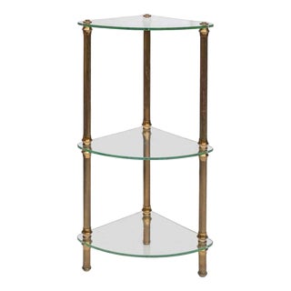 Vintage Italian Three-Tier Glass and Brass Side Table, 1960s For Sale