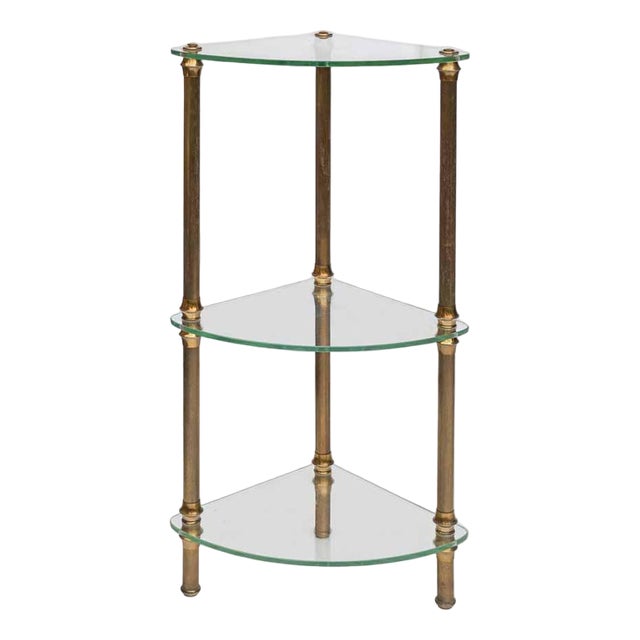 Vintage Italian Three-Tier Glass and Brass Side Table, 1960s For Sale