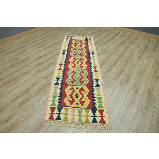1970s Turkish Traditional Hand Knotted Red Oushak Kilim Rug Runner For Sale - Image 10 of 10