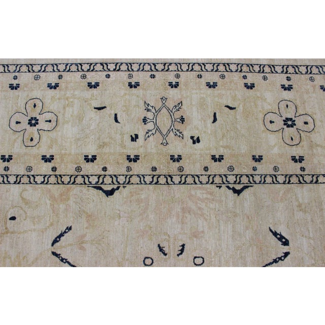 Vintage Tabriz Rug With Beige Field and Deep Indigo Accents Geometric Design For Sale In Atlanta - Image 6 of 13