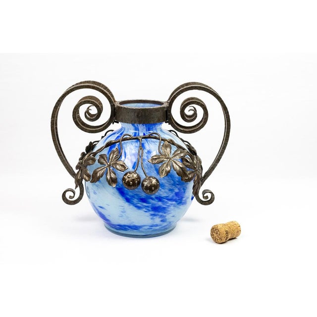 1920s Art Nouveau Vase in Blown Blue Marbled Glass by André Delatte, 1925 For Sale - Image 5 of 14
