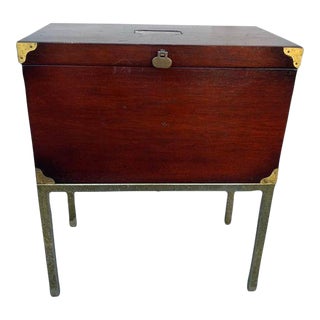 Vintage Chinoiserie Style Brass and Mahogany Campaign Chest on Stand Side Table by Lane For Sale