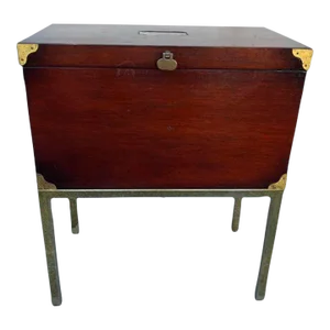Vintage Chinoiserie Style Brass and Mahogany Campaign Chest on Stand Side Table by Lane