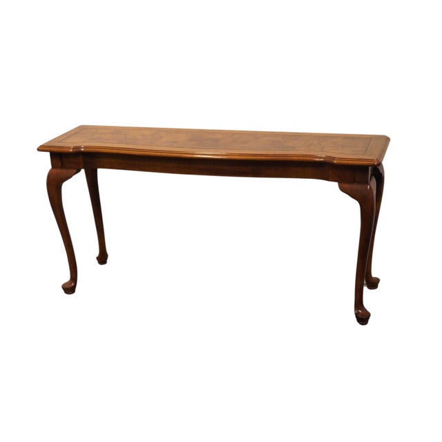 ETHAN ALLEN Collectors Classics Traditional Style 56" Solid Pecan Accent Sofa Table w. Olive Ash Burl Veneer Top 13-9607...