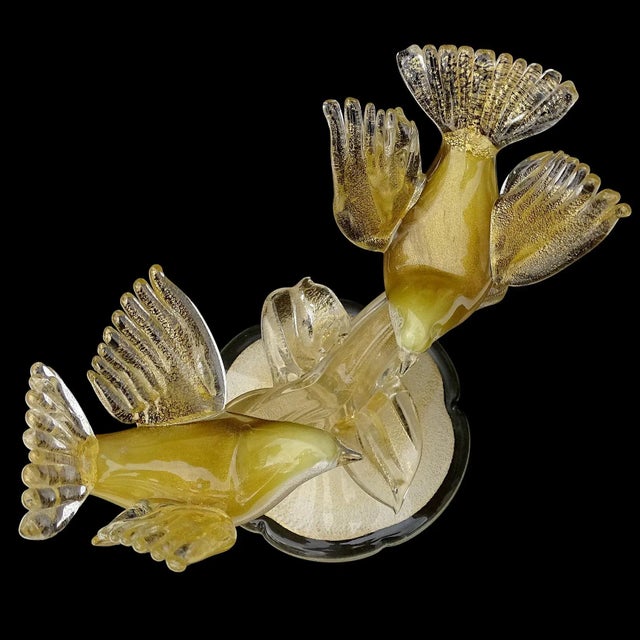Vintage Barbini Murano White Olive Green Gold Flecks Italian Art Glass Birds Centerpiece Sculpture For Sale In Orlando - Image 6 of 8