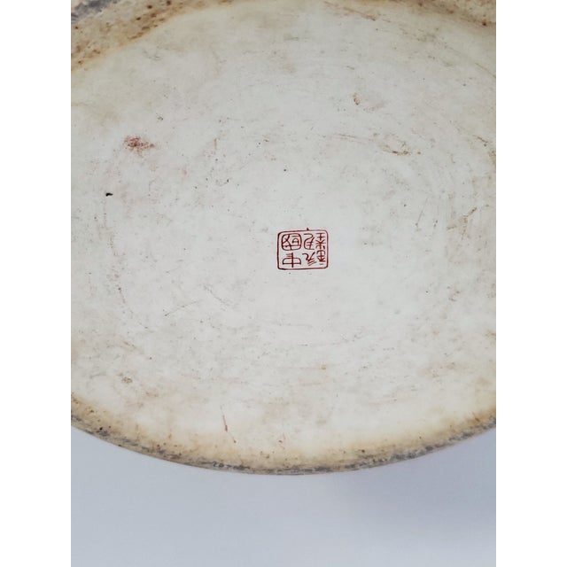 Teal Chinese Goldfish Fishbowl Planter & Wood Stand For Sale - Image 8 of 10