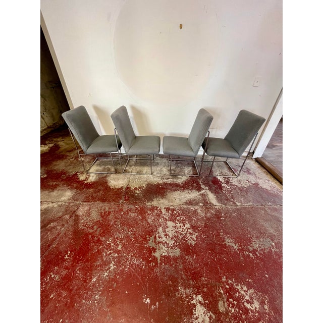 Mid-Century Modern Mid Century Milo Baughman for Thayer Coggin Thin Chrome Dining Chairs For Sale - Image 3 of 8