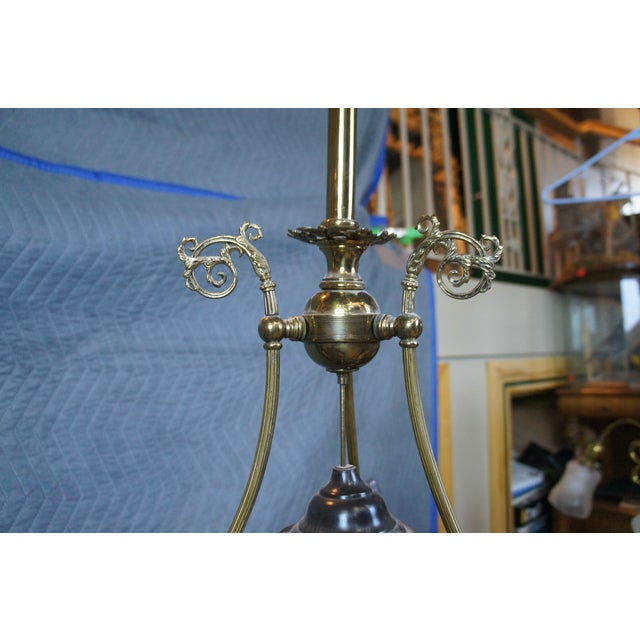 Late 19th Century Antique Victorian Converted 4 Light Hurricane Candlestick Pendant Chandelier 36" For Sale - Image 5 of 16