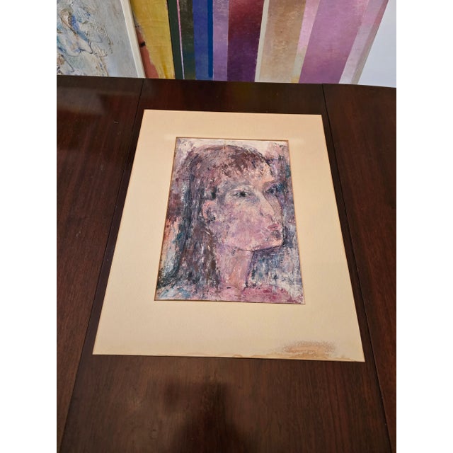 Mid-Century Modern Vintage Mid Century Modern Watercolor Painting of Girl For Sale - Image 3 of 12