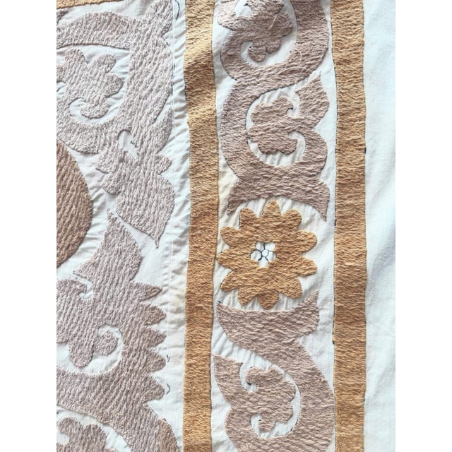 1960s Neutral Tan Asian Suzani Tribal Textile For Sale - Image 5 of 7