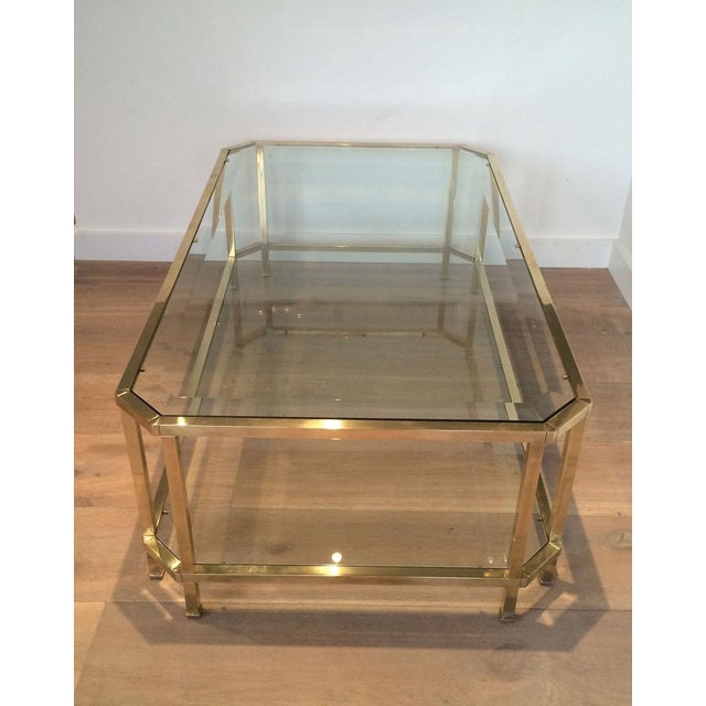 Metal 1970s Octogonal Brass Coffee Table with Two Glass Shelves For Sale - Image 7 of 12