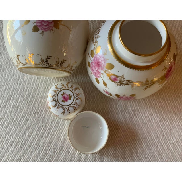 Ceramic Antique Copeland & Sons Porcelain Ginger Jars With Lids, Pink Roses & Gold, Retailed by Gilman Collamore & Co. Fifth Avenue, New York, Circa 1900 For Sale - Image 7 of 12