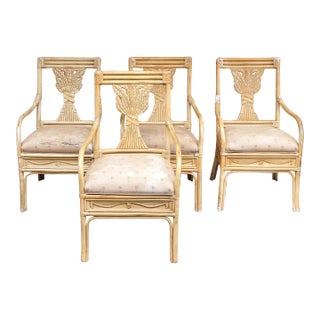 1930s Neoclassical Revival Style Bamboo and Rattan Armchairs - Set of 4 For Sale