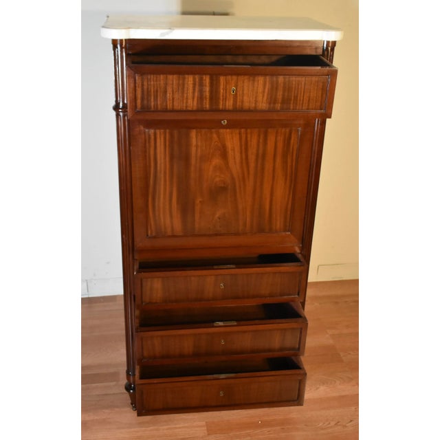 1900s Antique French Louis XV Dark Mahogany Secretary Desk Chest of Drawers For Sale - Image 9 of 13