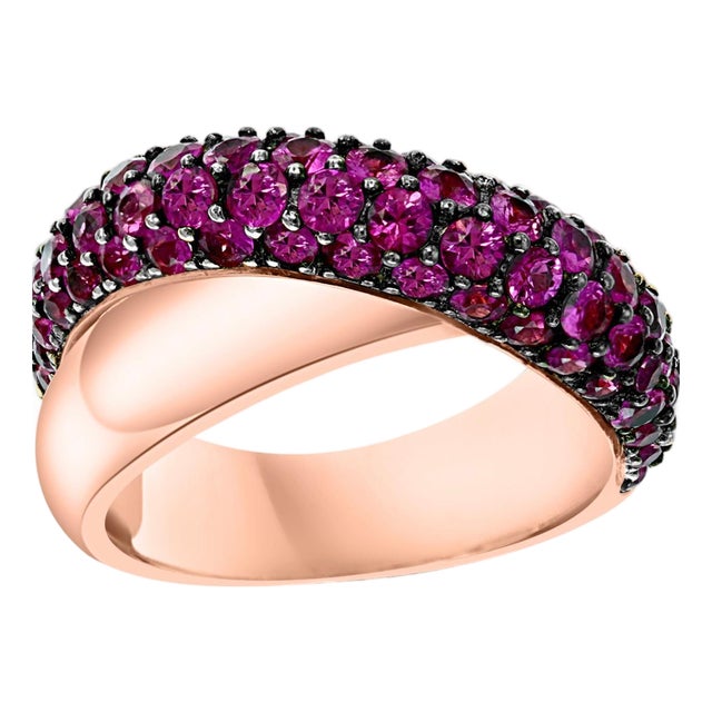 3 Carat Ruby 18 Karat Rose Gold Cross Over Ring 13 Grams Size 8 For Sale