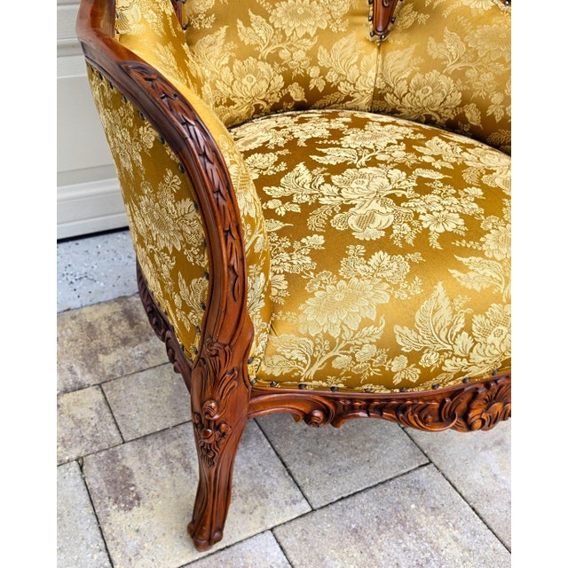 Victorian Rococo Revival Carved Bird Crest Music Room Wingback Armchair For Sale - Image 10 of 18
