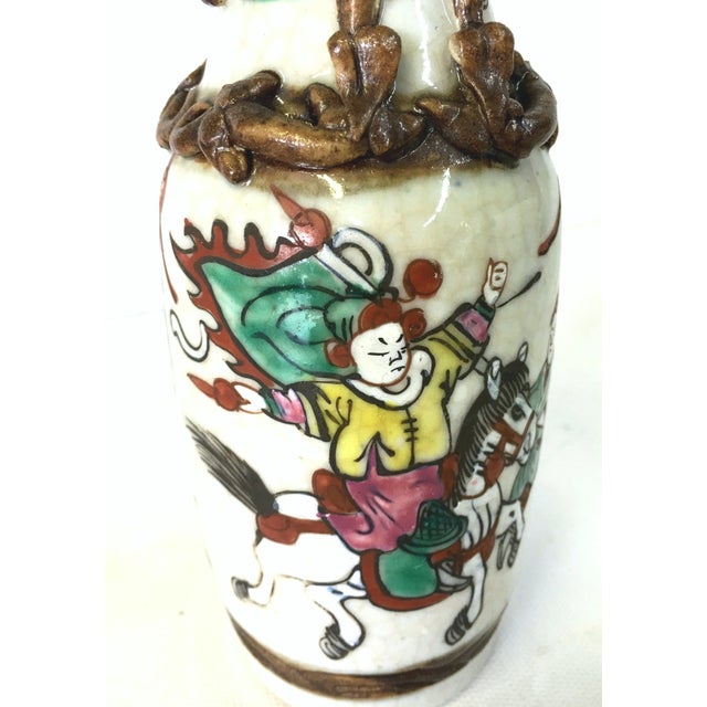 19th Century Japanese Warrior Crackle Ware Hand Painted Vases a Pair