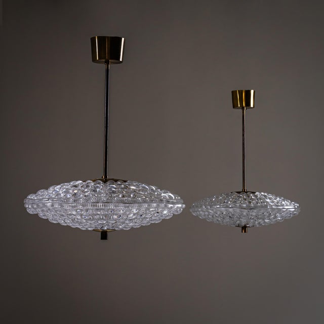 Lyfa 1960s Pendant Lights in Orrefors Crystal and Brass, Attributed to Carl Fagerlund for Lyfa - a Pair For Sale - Image 4 of 8