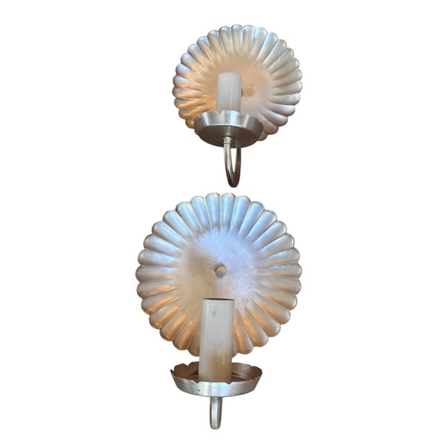 Silver Clam Shells Sconces in Original Silverplate Finish, Pristine Patina, Circa 1920 For Sale - Image 8 of 9