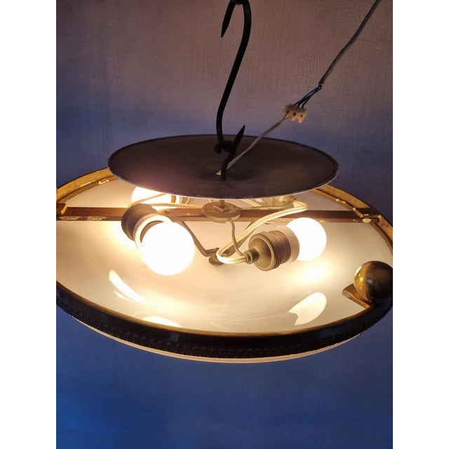 Neoclassical Empire Plafonniere Ceiling Lamp in Opaline Glass and Gilt Brass, 1940s For Sale - Image 12 of 15
