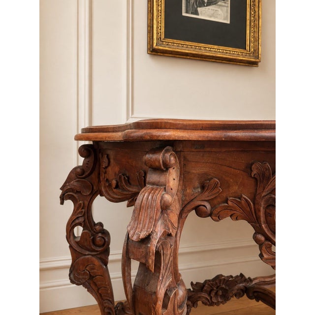 Antique 19th C. Carved Walnut Rococo Revival Console Table For Sale - Image 4 of 5