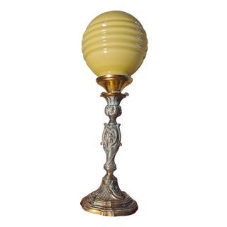 Rococo Bronze Lamp with Yellow-Green Opaline Glass Shade, 1900 For Sale