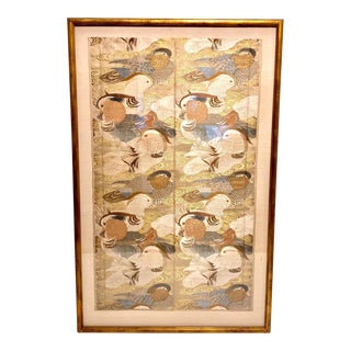 Antique Japanese Silk Oshidori Tapestry With Gold Thread "The Mandarin Ducks" For Sale