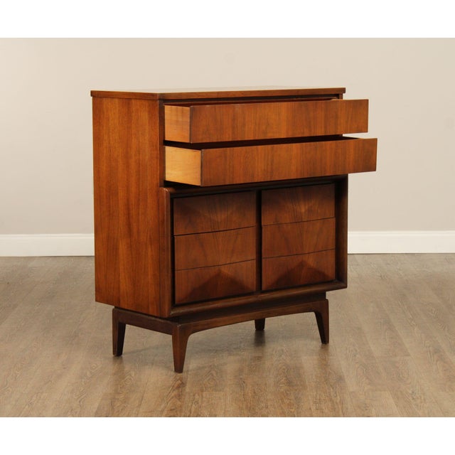 Wood United Furniture Mid Century Modern Walnut High Chest For Sale - Image 7 of 18